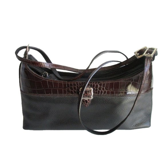 *Brighton Crossbody Black Pebbled Base with Chestnut Brown Patent Croc Border - Picture 1 of 7